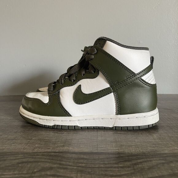 Nike Dunk High (PS)  Unisex Kid’s White Green Sneakers DD2314-105 Size 13C - Picture 3 of 8